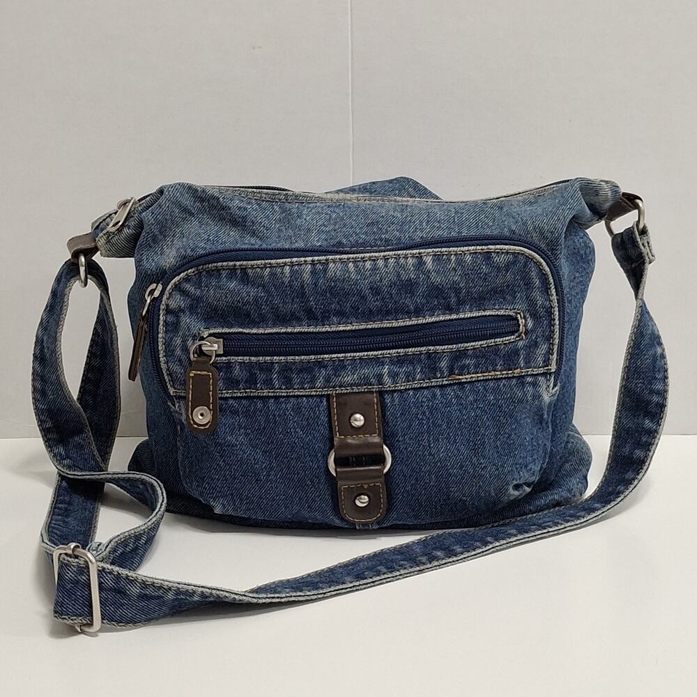 Blue Denim Crossbody Bag With Adjustable Straps